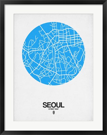 Framed Seoul Street Map Blue Print