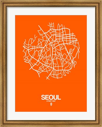 Framed Seoul Street Map Orange Print