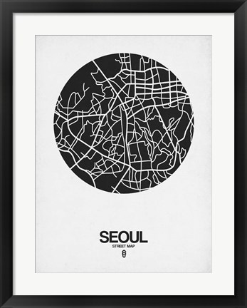 Framed Seoul Street Map Black on White Print