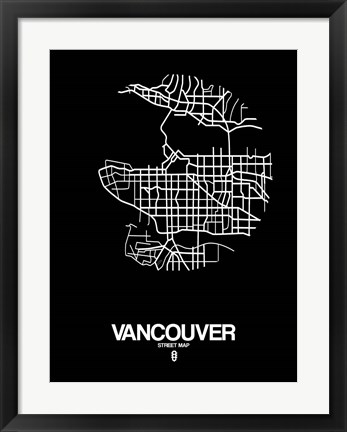 Framed Vancouver Street Map Black Print
