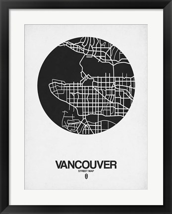 Framed Vancouver Street Map Black on White Print