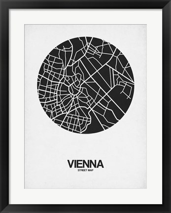 Framed Vienna Street Map Black on White Print