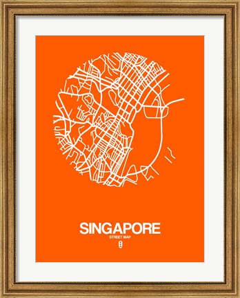 Framed Singapore Street Map Orange Print