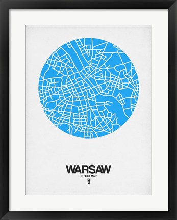 Framed Warsaw Street Map Blue Print