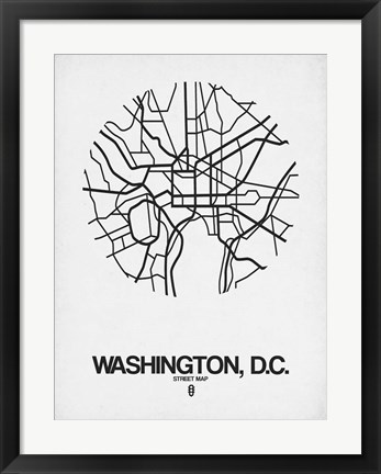 Framed Washington DC  Street Map White Print