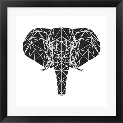 Framed Black Elephant Polygon Print