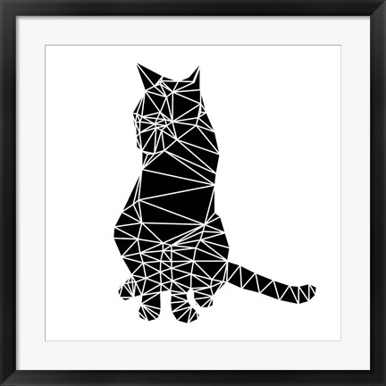 Framed Smart Black Cat Polygon Print