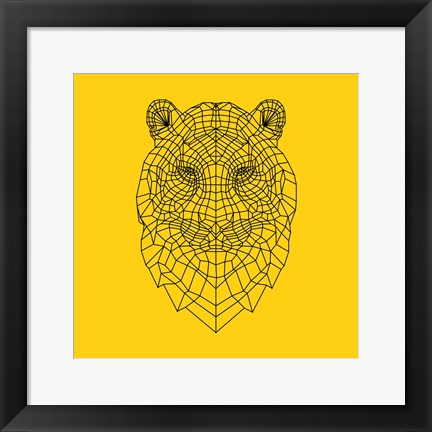 Framed Tiger Head Yellow Mesh Print