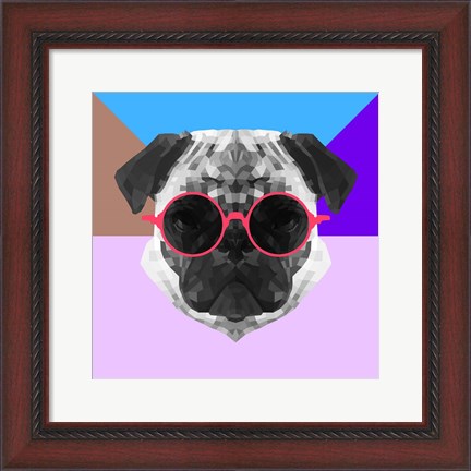 Framed Party Pug in Pink Glasses Print