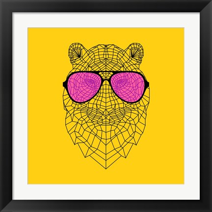 Framed Tiger in Pink Glasses Print