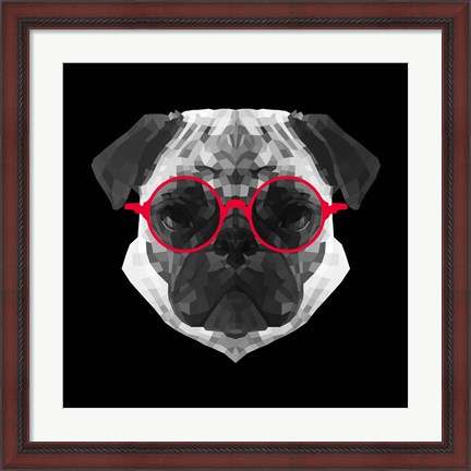 Framed Pug in Red Glasses Print