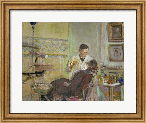 Framed Dr Georges Viau in his Dental Office, Attending Annette Roussel, 1914 Print