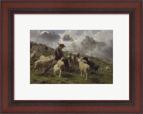 Framed Shepherd Boy in the Pyrenees Offering Salt to his Sheep, 1864 Print
