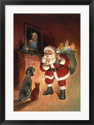Framed Santa And Family Pets Print