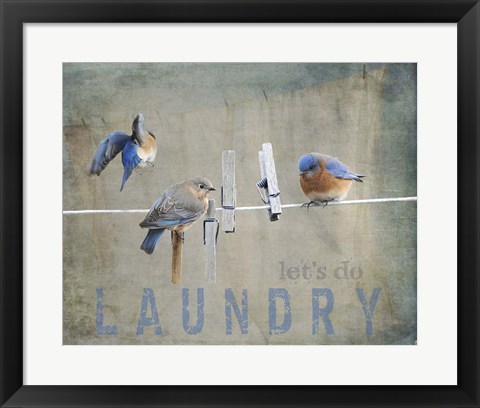 Framed Laundry Day Bluebirds Print
