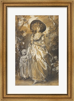 Framed Lady Walking in a Garden with a Child Print