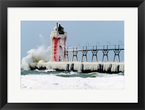 Framed South Pier Lighthouse, South Haven, Michigan Print