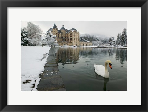 Framed Chateau de Vizille, Swan lake, France Print