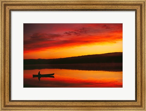 Framed Silhouetted Canoe On Lake Print