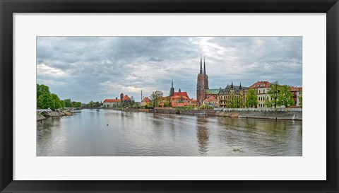 Framed Oder river and Cathedral island in Wroclaw, Poland Print