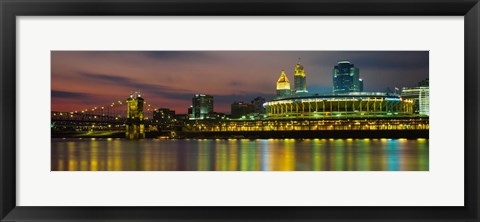 Framed Cincinnati Buildings at Night, Ohio Print