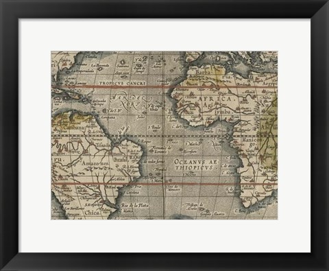 Framed Antique World Map Grid V Print