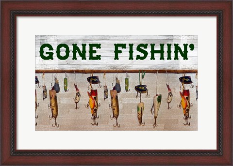 Framed Gone Fishin&#39; Wood Fishing Lure Sign Print