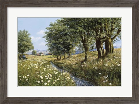 Framed Beeches And Daisies Print