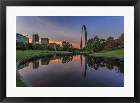 Framed Gateway Arch Reflection Sunset Print