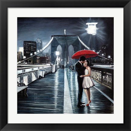Framed Kissing on Brooklyn Bridge Print