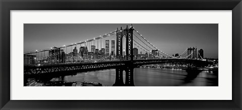 Framed Manhattan Bridge and Skyline BW Print
