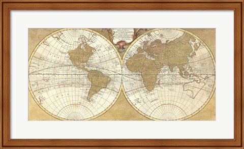 Framed Gilded World Hemispheres I Print