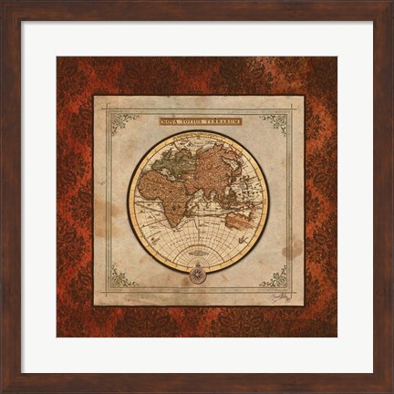 Framed Red Damask Map II Print