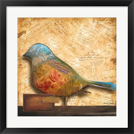 Framed Bird of Collage I Print