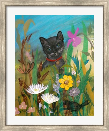 Framed Cat in the Garden Print