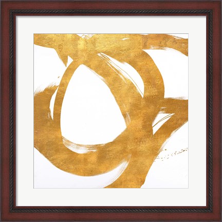 Framed Gold Circular Strokes I Print