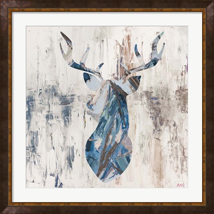 Framed Blue Rhizome Deer Bust Print