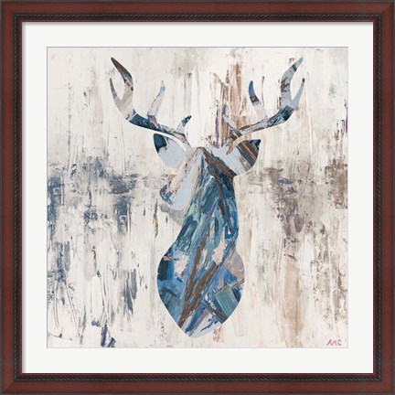 Framed Blue Rhizome Deer Bust Print