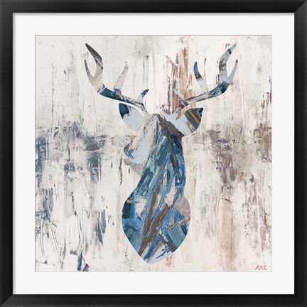 Framed Blue Rhizome Deer Bust Print