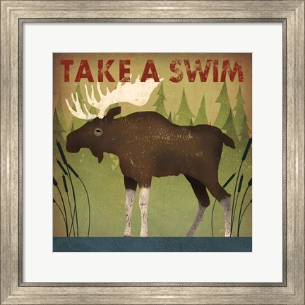 Framed Take a Swim Moose Print