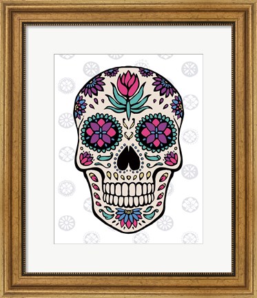 Framed Sugar Skull IV on Gray Print