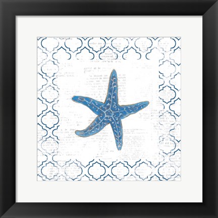 Framed Navy Starfish on Newsprint Print