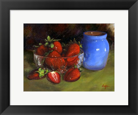 Framed Strawberry Blue Vase Print