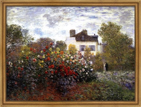 Framed Artist&#39;s Garden in Argenteuil (A Corner of the Garden with Dahlias), c.1873 Print