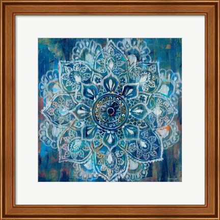 Framed Mandala in Blue II Print