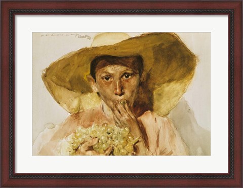 Framed Boy with Grapes Print