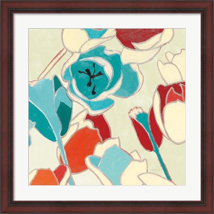 Framed Cloisonne Tulipe I Turquoise Vignette Print