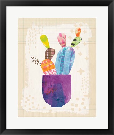 Framed Collage Cactus III on Graph Paper Print