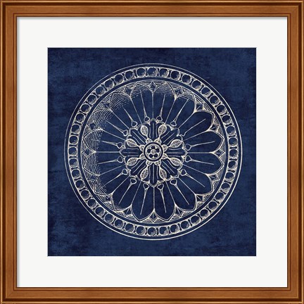 Framed Rosette I Indigo Print