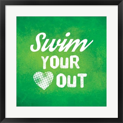 Framed Swim Your Heart Out - Green Vintage Print